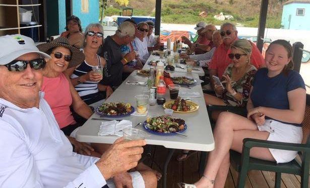 With the racing cancelled, PRO Dave Brennan and his team enjoy lunch and a Painkiller or two at Foxy's on Jost Van Dyke - BVI Spring Regatta 2019 - photo © Race Committee