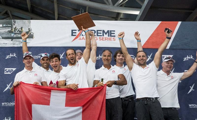 Alinghi celebrates its 2018 Extreme Sailing Series Los Cabos victory photo copyright Mark Lloyd / Lloyd Images taken at 