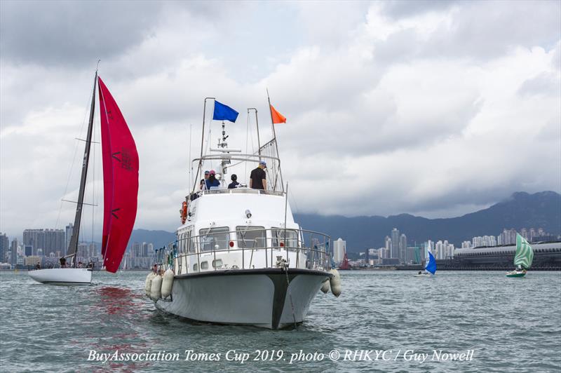 Almost too close to call. Ambush (left) edges in front of Windfall and Forty Forte at the finish. BuyAssociation Tomes Cup 2019 at RHKYC. - photo © Guy Nowell / RHKYC