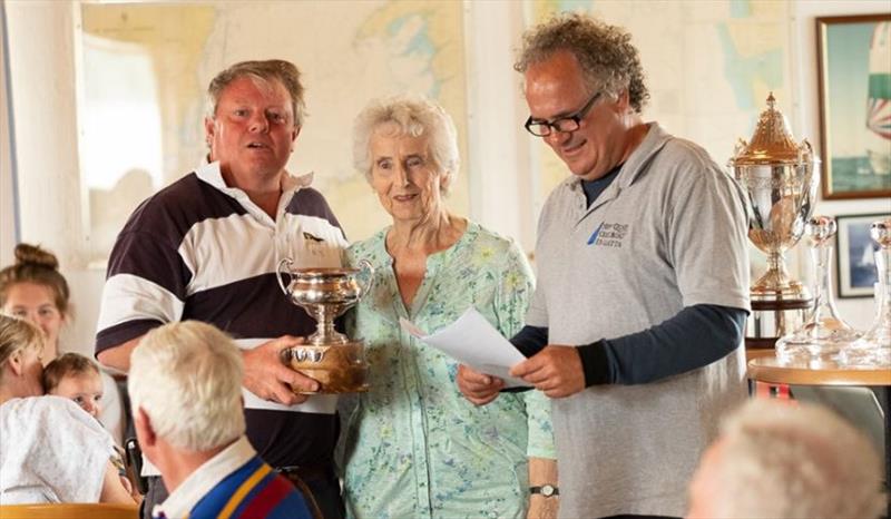 Chris Seal recieves the Admirals' Cup from club President Aline Horton in the New Quay Yacht Club Keelboat Regatta 2019 - photo © Nikki Seal