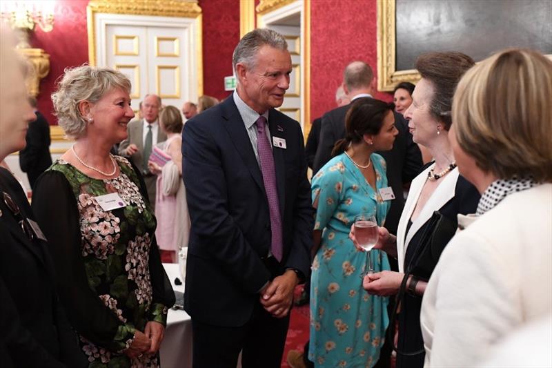 UKSA trustee and Red Funnel Chairman Kevin George talks with UKSA Patron, HRH The Princess Royal photo copyright UKSA taken at 