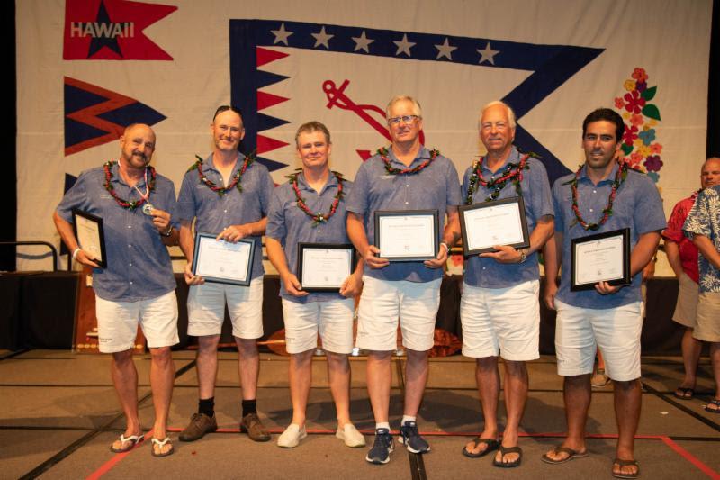 Roy Disney (left) and his crew from Pyewacket receiving the Arthur B. Hanson Award - Transpac 50 - photo © Sharon Green / Ultimate Sailing
