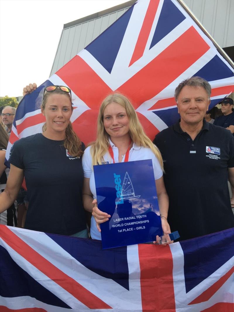 Matilda Nicholls with coaches Sarah McGovern and Alan Williams - Laser Radial Youth Worlds 2019 photo copyright British Sailing Team taken at Kingston Yacht Club