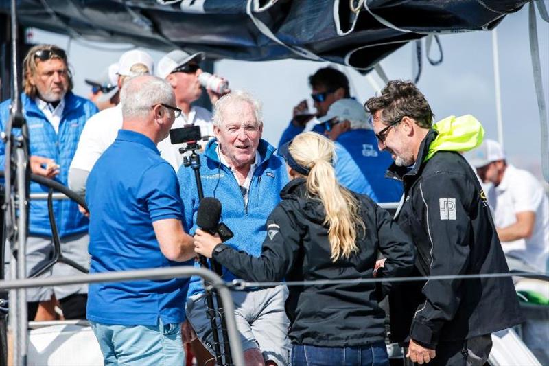 Nic Douglass interviewing George David, skipper of Rambler 88 - 2019 Rolex Fastnet Race photo copyright Paul Wyeth taken at Royal Ocean Racing Club