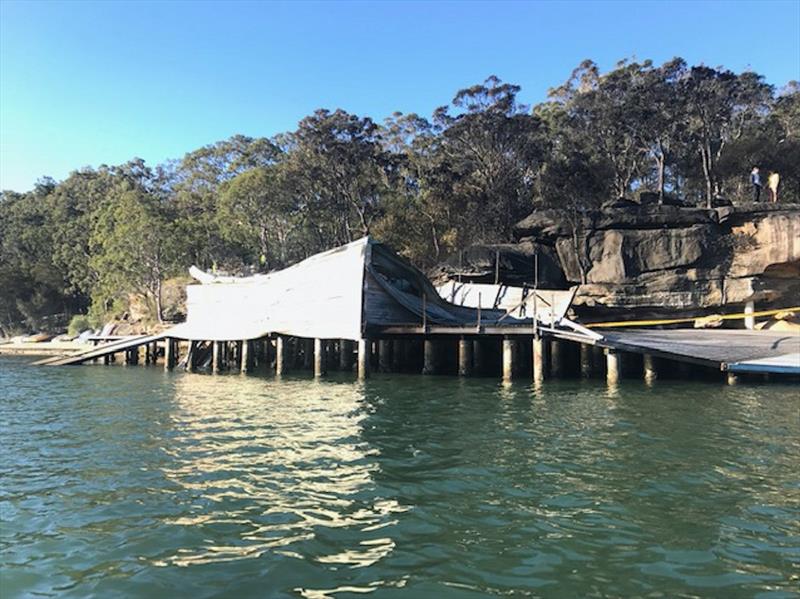 The boat shed that was burnt down, the morning after the fire photo copyright Harry Fisher taken at Lane Cove 12ft Sailing Skiff Club