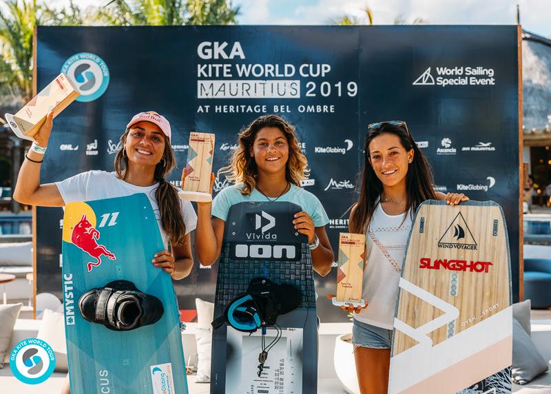 Women's Freestyle, left to right: 3rd Bruna Kajiya (BRA) / 1st Mikaili Sol (BRA) / 2nd Rita Arnaus (ESP) - photo © Ydwer van der Heide