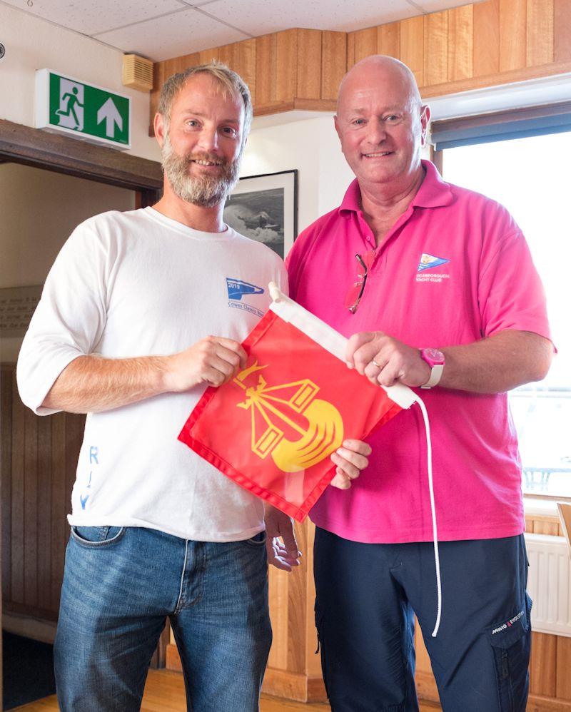 Commodore Roger Buxton congratulates winner Jimmy Cliff of 'Bee Sharp' - Scarborough's 66th Nine Gallon Barrel Race  photo copyright Chris Clark taken at Scarborough Yacht Club