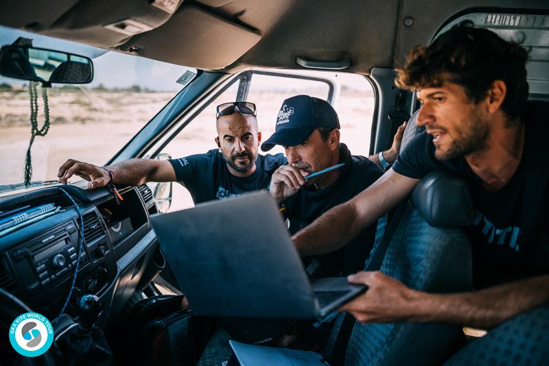 Dani Jiminez, Juan Antonio Aragon and Mallory de la Villemarque made the call to add an element of freestyle to this crucial penultimate event - GKA Kite World Cup Dakhla, day 9 - photo © Ydwer van der Heide