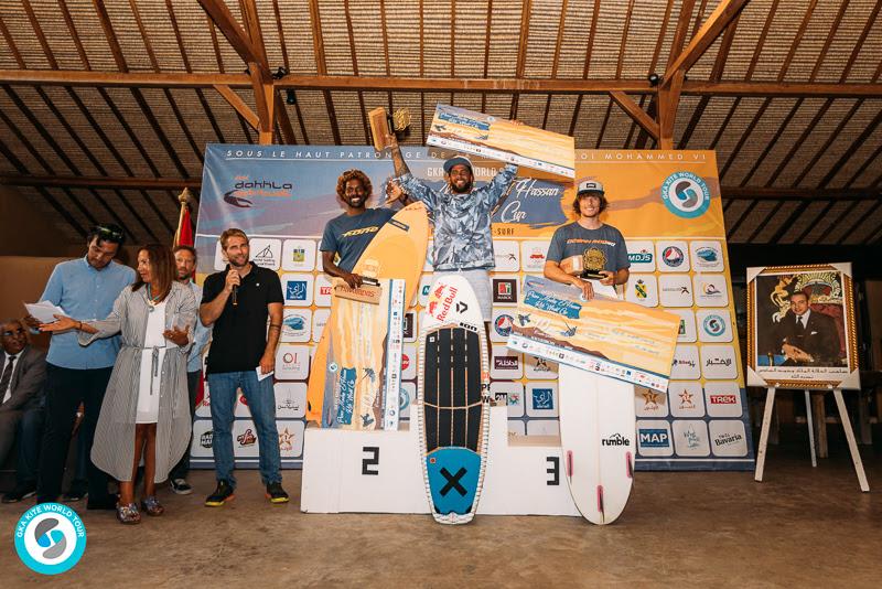 Dakhla Kite-Surf result men: Winner Airton Cozzolino (CV), 2nd Mitu Monteiro (CV), 3rd Reece Myerscough (CAN) - GKA Kite World Cup Dakhla, Day 10 photo copyright Ydwer van der Heide taken at 