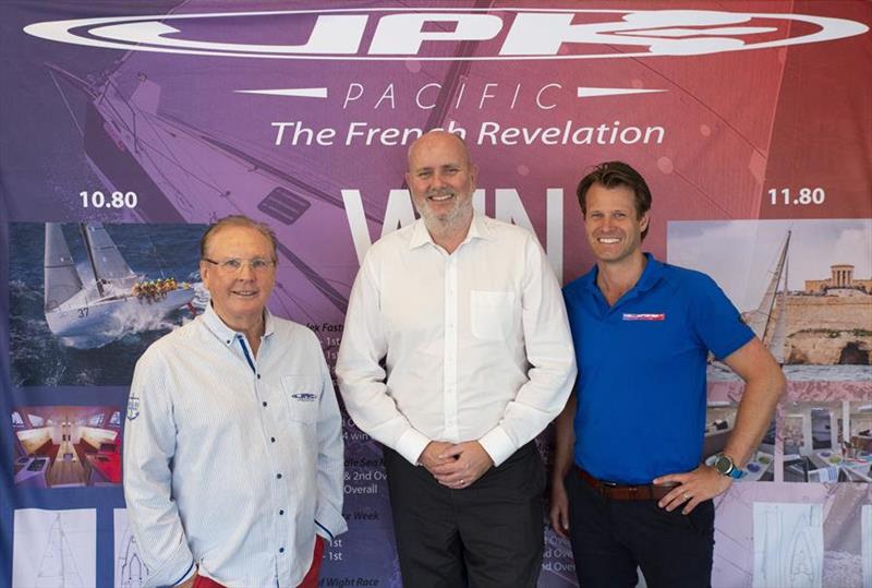 JPK Pacific Directors Paul Glynn (left) and Mattijs Willenborg (right) celebrate the new partnership with CYCA Commodore Paul Billingham photo copyright Cruising Yacht Club of Australia taken at Cruising Yacht Club of Australia