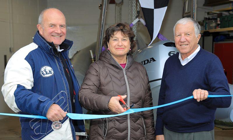 Hazel Draper officially opens the new Exe Sailing Club clubhouse extension along with project manager Rob Master (left) and Commodore Ted Draper photo copyright Tom Hurley taken at Exe Sailing Club