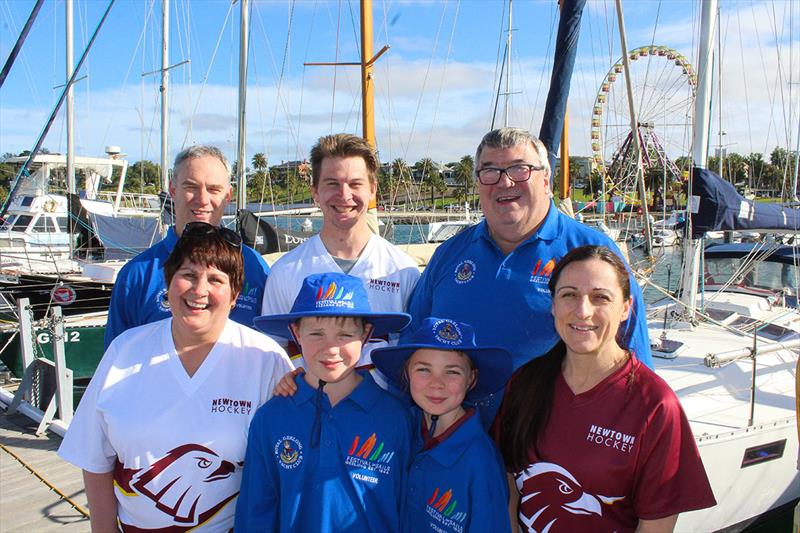 MacGlide Festival of Sails volunteers from the Newtown City Hockey Club. Front L-R - Margie Hinett, Ruben Smith, Polyanna Smith, Joanne Murphy. Rear L-R - Steve Smith, Nik Hinett, Peter Stuart photo copyright Sarah Pettiford taken at Royal Geelong Yacht Club