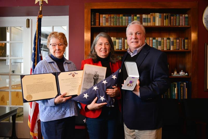Frances Sisson, Joan Toste, and Tom Worthington, the nieces and Great-nephew of Charles Parkin, stand for a photo Wednesday, Dec.11, 2019 at Coast Guard Station Castle Hill, Newport, Rhode Island photo copyright Petty Officer 2nd Class Nicole J. Groll taken at 