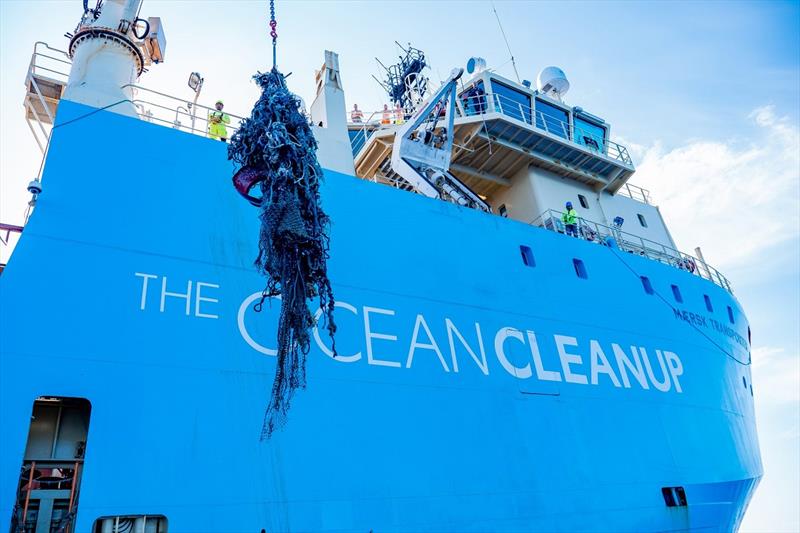 Ghost net lifted onboard the vessel in the Great Pacific Garbage Patch photo copyright The Ocean Cleanup taken at 