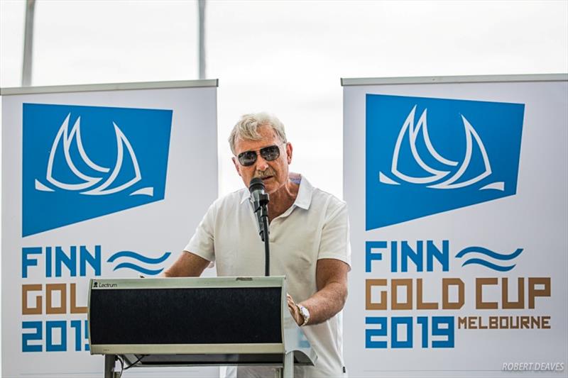 John Bertrand opens the 2019 Finn Gold Cup photo copyright Robert Deaves taken at Royal Brighton Yacht Club