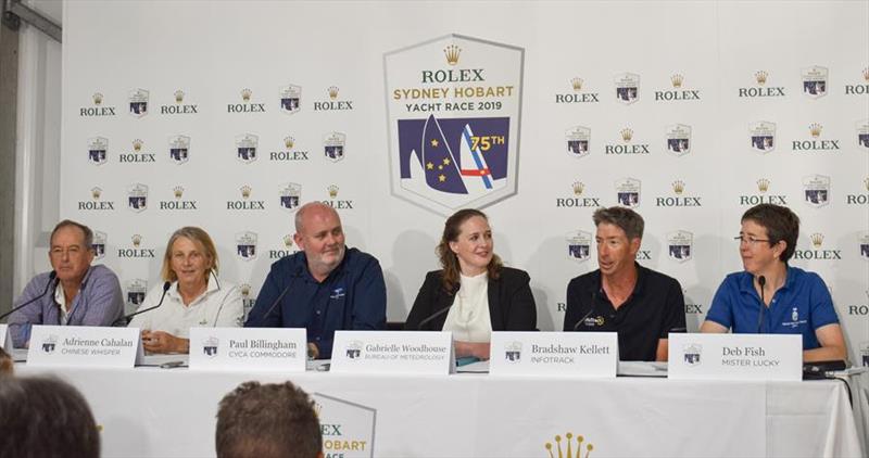 Andrew Buckland (TSA Management), Adrienne Cahalan (Chinese Whisper), Paul Billingham (CYCA Commodore), Gabrielle Woodhouse (BOM), Bradshaw Kellett (InfoTrack) and Deb Fish (Mister Lucky) - photo © Cruising Yacht Club of Australia