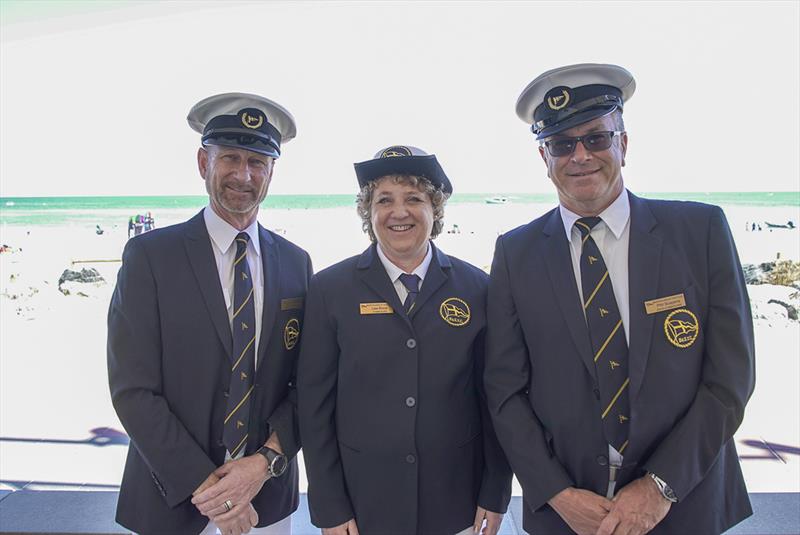 Flag officers Peter Woolman (Vice Commodore), Lisa Brock (Commodore) and Phil Scapens (Rear Commodore) - Centenary Regatta - photo © Harry Fisher