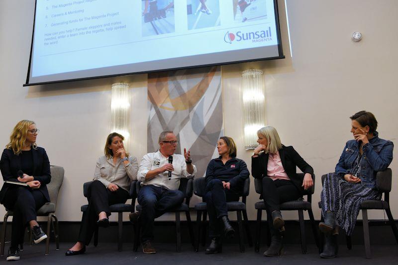 The launch of Sunsail Magenta, with Andrew Pindar OBE, Shirley Robertson OBE, Elaine Penhaul, Helena Lucas MBE, Dee Caffari MBE and Vicky Low photo copyright Kim Hollamby / British Marine taken at 