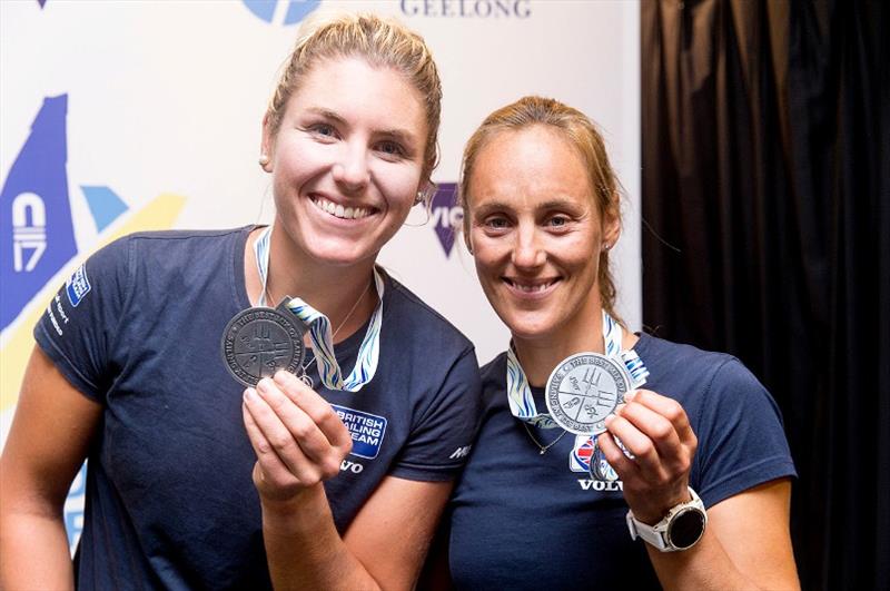 49erFX duo Charlotte Dobson and Saskia Tidey - 49er, 49erFX and Nacra 17 World Championships 2020 photo copyright Pedro Martinez / Sailing Energy taken at Royal Geelong Yacht Club