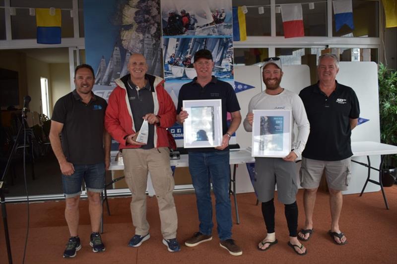 Master's division winners Nick Rogers, Simon Burrows and Will Keyes - Spring Bay Mill SB20 Australian Championship 2020, final day photo copyright Jane Austin taken at Derwent Sailing Squadron