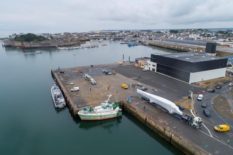 Transport of the central hull of Francois Gabart's future Ultimate trimaran between Vannes and Concarneau photo copyright Alexis Courcoux / MerConcept taken at 