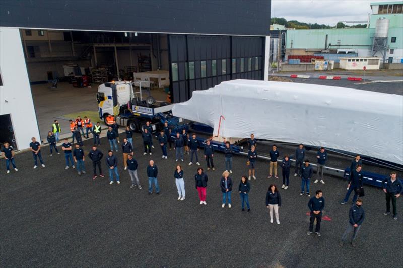 Transport of the central hull of Francois Gabart's future Ultimate trimaran between Vannes and Concarneau photo copyright Alexis Courcoux / MerConcept taken at 