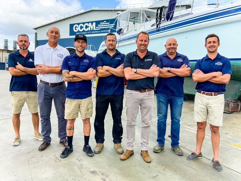 Mark Wise (Wise Boat Building), Tony Riek (Norman R Wright & Sons), Tyson Maloney (O'Neill Shipwrights), Bryce Dickie (Lumark), Ben Duemmer (Workshop 28), Kevin Altera (GCCM) and Luke McCaul (GCCM) photo copyright Andra Bite taken at 