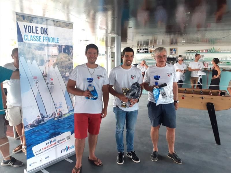 L-R: Julien Dejugnat, Timothée Petetin and Pascal Tetard - 2020 Mediterranean OK Dinghy Championship photo copyright Société Nautique de Bandol taken at Société Nautique de Bandol