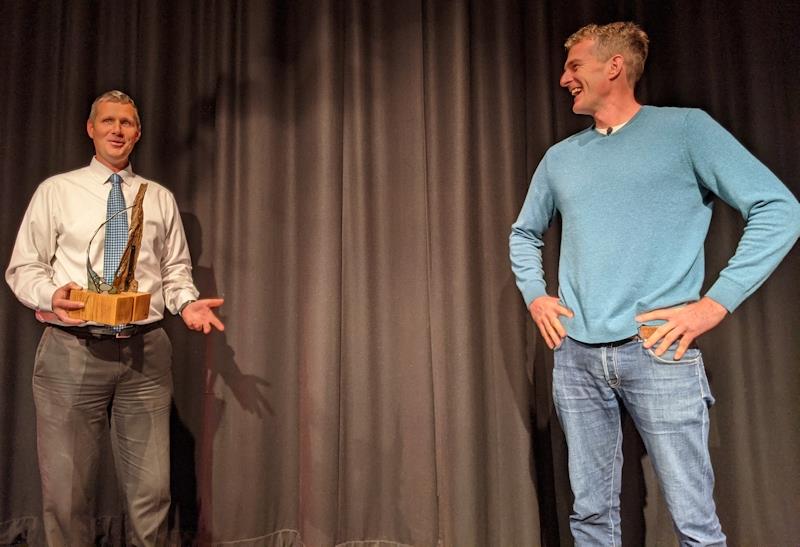 Jon Holt (left), founder of the Scaramouche Sailing Trust, is presented with the YJA MS Amlin 'International Sailor of the Decade' Award by Dan Snow of History Hit photo copyright Mark Jardine taken at 