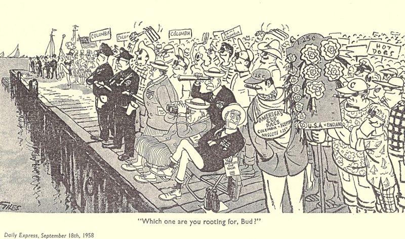 Cartoonist captures the mood of UK supporters during the 1958 America's Cup - photo © Giles / Daily Express