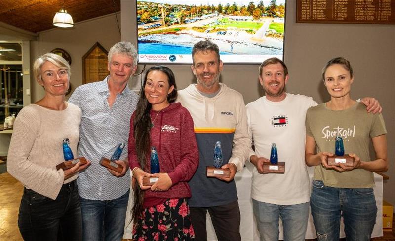 Podium places 2.Claire Darren 1.Susan Cam 3.Trent Nat - 2021 WA Hobie Cat State Championships photo copyright Drew Malcolm taken at Esperance Bay Yacht Club