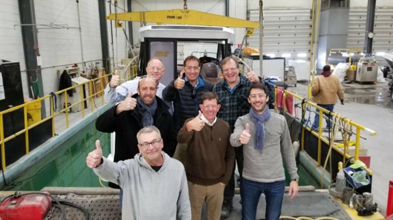 A BIG thumbs up from Team Cadillac with Rick Videan, John Russell and John Tripp along with members from Team Jeanneau including Nick Harvey, Mathias Capurro, Paul Fenn, and Olivier Grossin on board the NC 895, hull #3. - photo © Jeanneau America