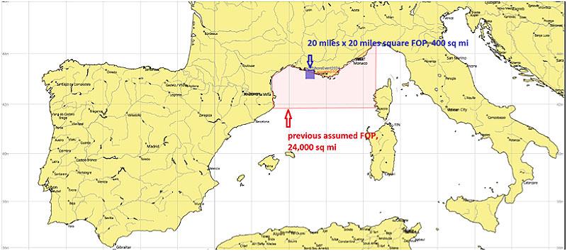 The image above shows a square, 20 nautical miles on each side, on a chart of the Mediterranean, for reference. - photo © Photo supplied