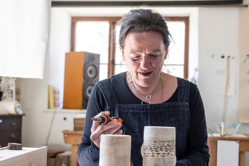 Visual artist Tania Kovats creating the Relay4Nature baton in her studio in Devon UK photo copyright Cherie Bridges / The Ocean Race taken at 