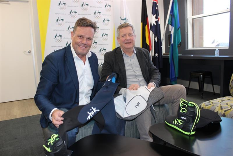 Zhik CEO Piet Poelmann and Matt Carroll CEO Australian Olympic Committee photo copyright Beau Outteridge taken at Australian Sailing
