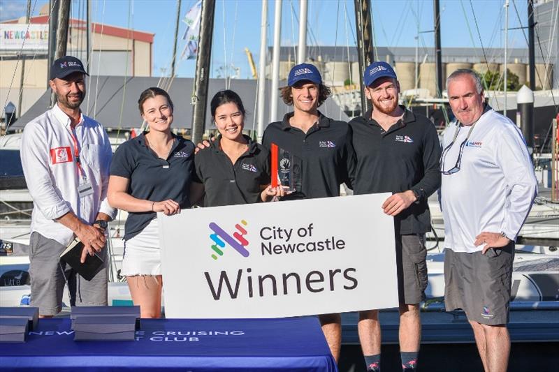 The Royal Yacht Club of Tasmania team of Chloe Fisher, Alice Buchanan, Charlie Zeeman and Sam King – with SCL Director Mark Turnbull and NCYC General Manager Paul O 'Rourke photo copyright Harry Fisher / Down Under Sail taken at Newcastle Cruising Yacht Club