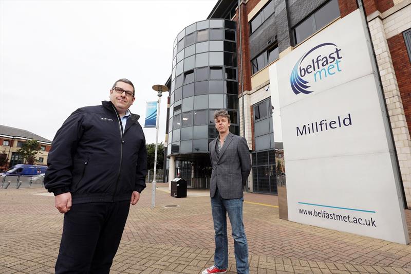 Simon Locke joins Bill McEwan, Lecturer, Aeronautical Engineering at Belfast Met to launch a new Advanced Manufacturing Apprenticeship that will offer a once in a lifetime opportunity for local people to play a role in the future of maritime transport - photo © Simon Cunningham