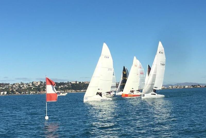 Slam Dung leads Zoot Allures and Boat 1 - Elliott 5.9 Traveler Series 2021 photo copyright Alan Muir taken at Napier Sailing Club