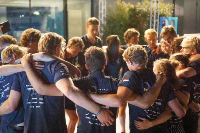 The twenty TU Delft students stand strong together after the bad news. - photo © TU Delft Solar Boat Team