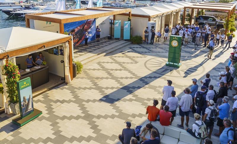 Skippers' briefing today outside of the Yacht Club Costa Smeralda - Maxi Yacht Rolex Cup photo copyright ROLEX / Studio Borlenghi taken at Yacht Club Costa Smeralda