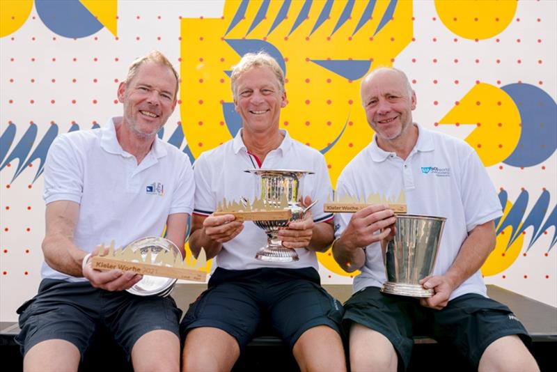 49 Kieler Woche victories on one podium (from left): Heiko Kröger, on top for the twelfth time in the 2.4mR, 505 helmsman Wolfgang Hunger with twice as many triumphs and his bowman Holger Jess, who won 13 times photo copyright Sascha Klahn taken at Kieler Yacht Club