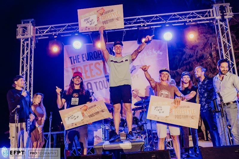 Men's podium. From left to right: Jacopo Testa, Amado Vrieswijk and Yentel Caers - EFPT Theologos 2021 photo copyright PROtography Official taken at 