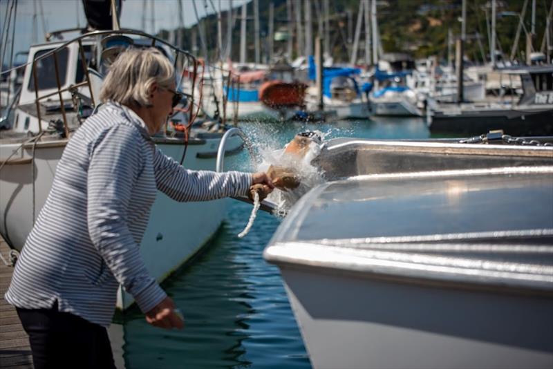 Patron Nicky Jenkins launches MV Ray White  - October 2021 photo copyright Karmyn Ingram taken at Waikawa Boating Club