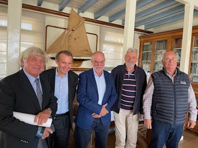 L to R: Henri Escojido (President de la SNM Société Nautique de Marseille), Arnaud Lizop (OGR entrant owner of Nakamal), Don McIntyre ( OGR Founder),  Jean Luc Van Den Heede ( Famous French sailor and Golden Globe Race 2018 Winner),  François Jalinot - photo © Golden Globe Race