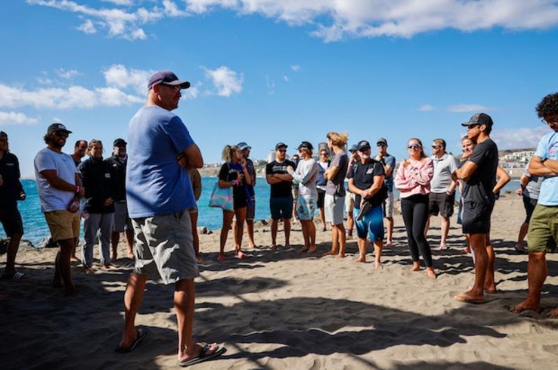 The competitors' briefing, hoping for better news on Saturday - 2021 KiteFoil World Series Gran Canaria, Day 3 photo copyright IKA Media / Sailing Energy taken at 
