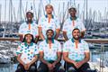 Seated from left to right: Azile Arosi (female), Sibusiso Sizatu (Skipper), Daniel Agulhas (1st mate) - Standing from left to right: Thando Mntambo, Justin Peters, Tshepo Renaldo Mohale