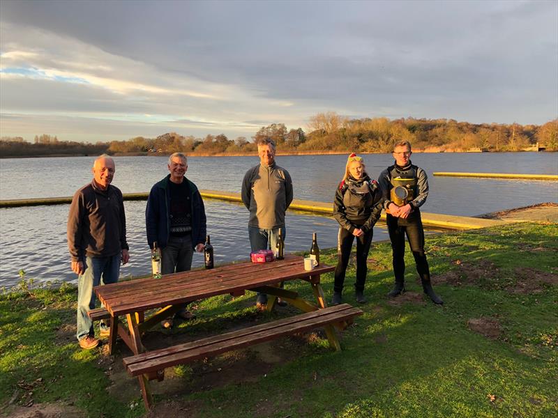 Prize winners enjoy the apres-sail sunshine at the Rollesby Broad New Year's Open 2022 photo copyright RBSC taken at Rollesby Broad Sailing Club