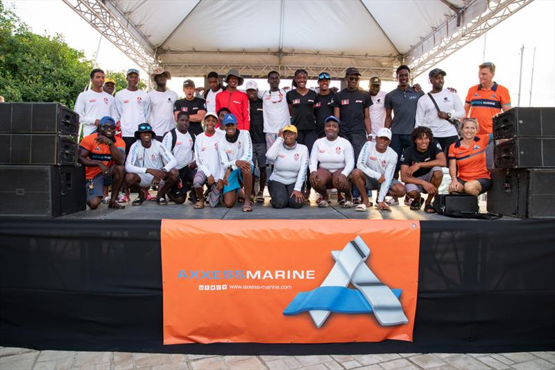 Opportunity knocks for young sailors racing on Axxess Marine Y2K Race Day at Antigua Sailing Week - Founder of Axxess Marine, Dennis Henri, together with Andrea Carmichael, COO of Axxess Marine was on the stage - photo © Ted Martin
