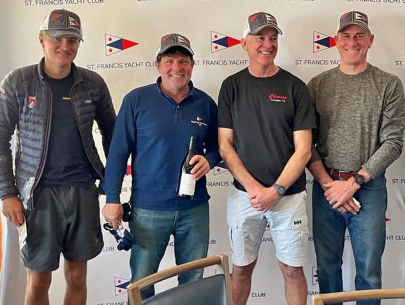 Winning team skippered by 18-year-old Connor Bennett.  From left to right in the photo: Connor Bennett, Shawn Bennett, Eric Bamhoff, and John Bonds photo copyright Chris Ray / www.crayivp.com taken at St. Francis Yacht Club