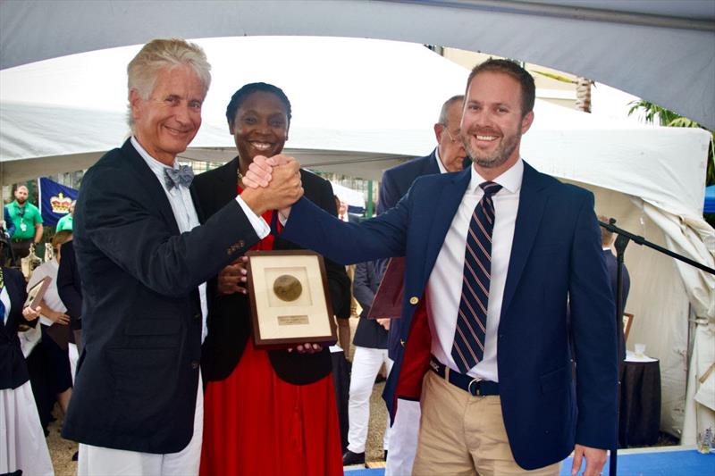 Glenn and Darren Walters receive Alchemist's class 2nd place prize from Her Excellency, the Governor of Bermuda, Ms. Rena Lalgie at the Prize-Giving. - photo © Trixie Wadson